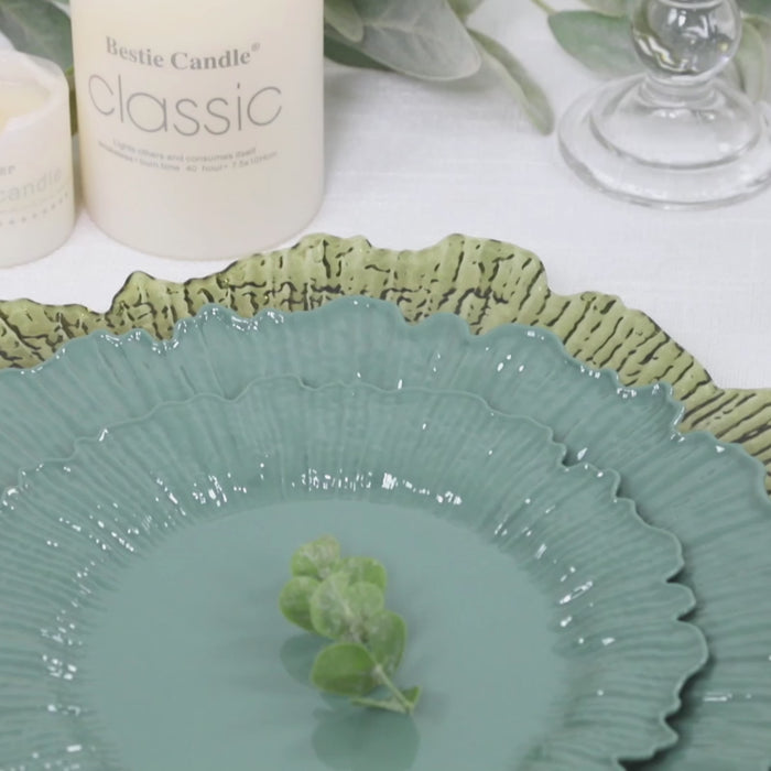 20-Pack Plastic Dessert Plates – 7inch Dusty Sage Green Reef Design Appetizer Salad Party