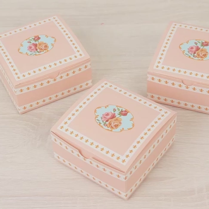 25-Pack Vintage Rose Floral Favor Boxes – Dusty Rose Cardstock Gift Boxes for Treats, Chocolates