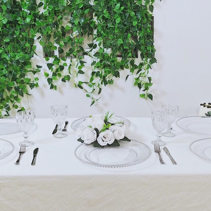 10-Pack Economy Plastic Charger Plates 13inch Round Clear with Silver Beaded Rim