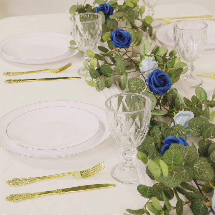 Artificial Eucalyptus Garland with Royal Blue/Light Blue Silk Roses
