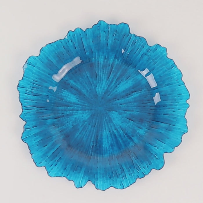 6 Pack Transparent Navy Blue Round Reef Acrylic Plastic Charger Plates, Dinner Charger Plates