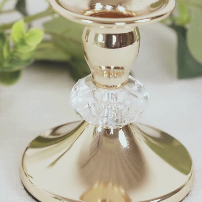 6 Pack Gold Metal Taper Candle Holders with Crystal Ball, Elegant 3.5" Vintage Candle Stick Stands