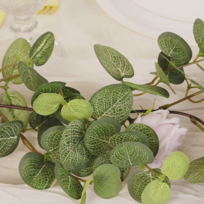 Artificial Eucalyptus Garland with Cream/Gold Silk Roses