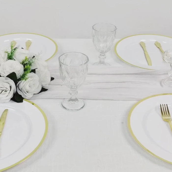 10 Pack White Economy Plastic Charger Plates With Gold Rim, Round Dinner Chargers