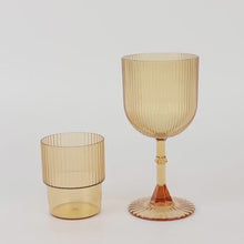 12 Pack Amber Gold Reusable Plastic Wine Glasses with Vintage Ribbed Pattern