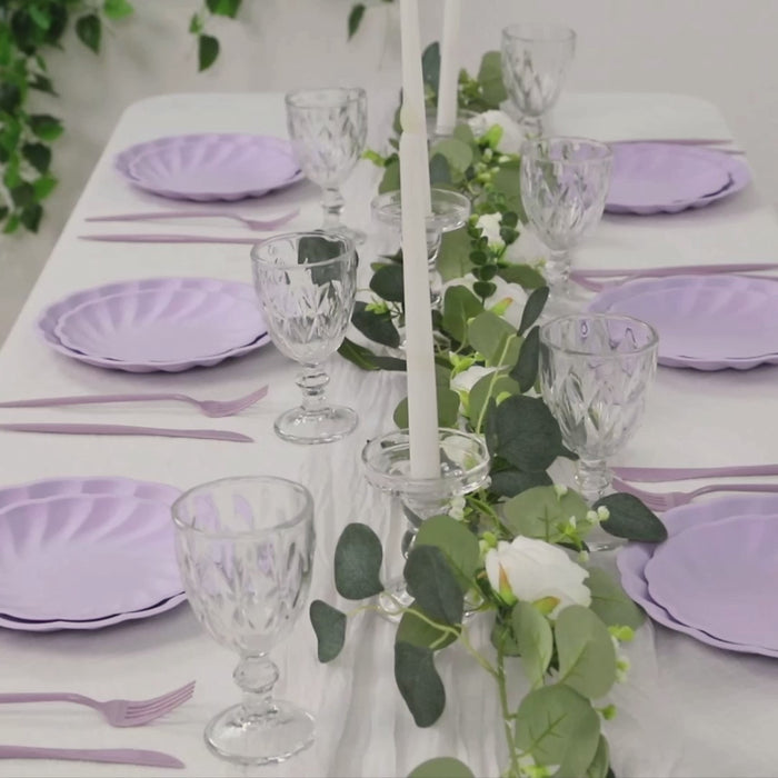 20 Pack Composable Dinner Plates – Lavender Lilac Swirl Scalloped Pastel Color Party Plates