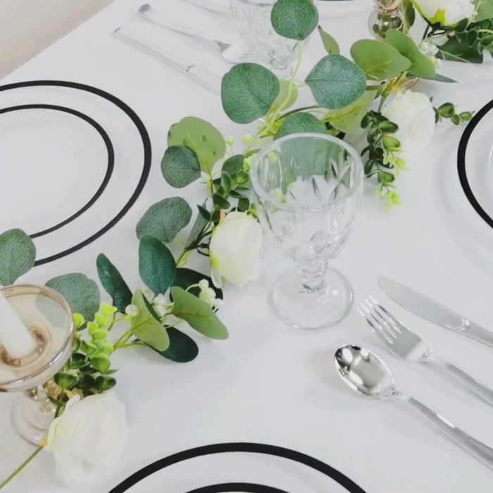 10 Pack Clear Economy Plastic Charger Plates With Black Rim, Round Dinner Chargers Event Tabletop