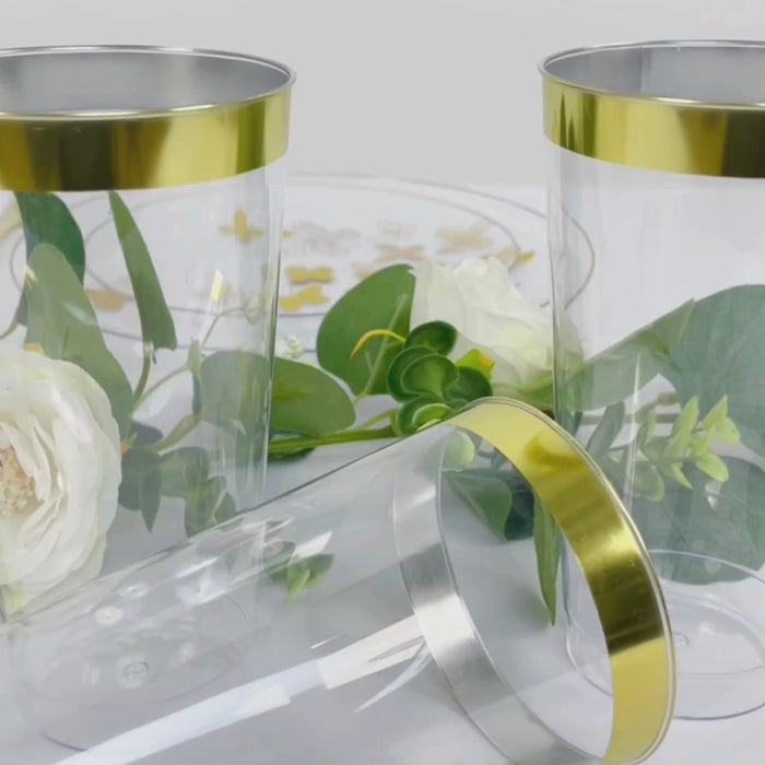 12 Pack Clear Plastic Party Cups with Gold Rim, 17oz Disposable Cups Drinking Tumblers - 5.5"