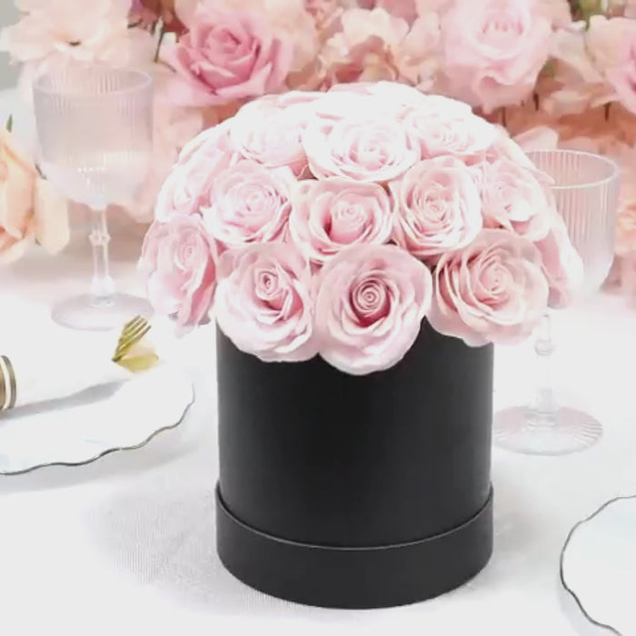 Prearranged Rose Centerpiece Arrangement, Blush 27pcs Roses with Black Round Gift Box