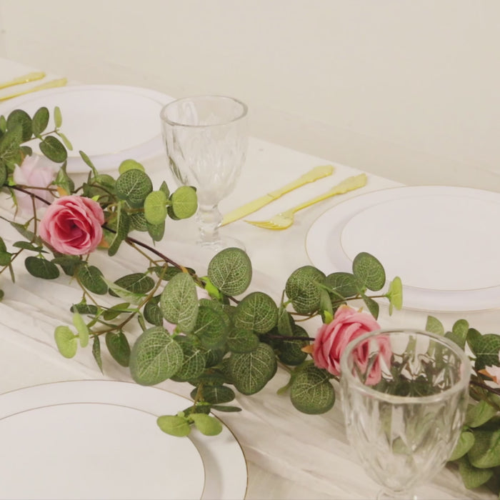 Artificial Eucalyptus Garland with Blush/Dusty Rose Silk Roses