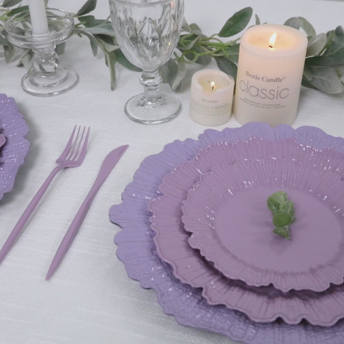 20-Pack Plastic Dessert Plates – 7inch Lavender Lilac Reef Design Appetizer Salad