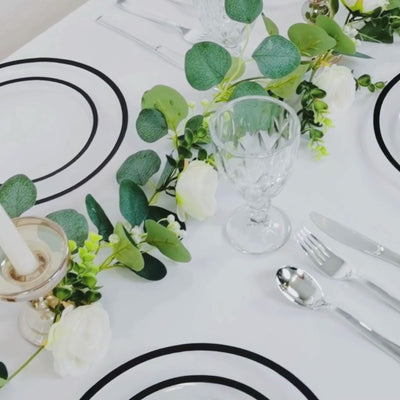 10-Pack Plastic Round Appetizer Plates 7" Clear with Black Rim - Classy Disposable Salad Plates