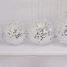 Set of 4 Shimmer Silver Payette Sequin Hanging Lanterns, Large Decorative Round Foldable Fabric