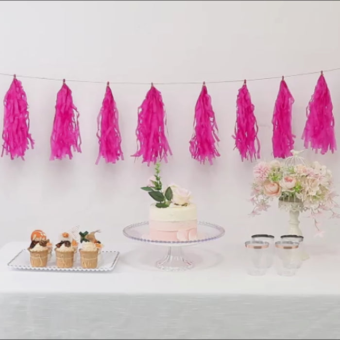 10 Pack Pre-Tied Pink Tissue Paper Tassel Garland – 12inch Hanging Fringe Streamer Banner