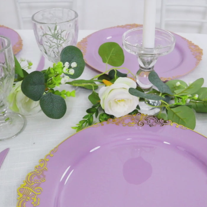 20-Pack Economy Plastic Charger Plates 13inch Round Lavender Lilac with Gold Embossed Baroque