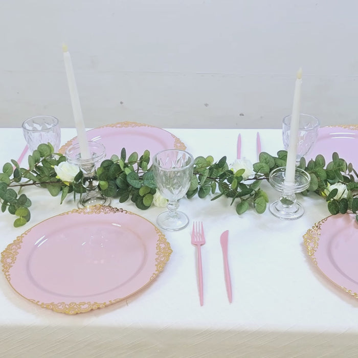 20-Pack Economy Plastic Charger Plates 13inch Round Blush with Gold Embossed Baroque Rim - Stylish