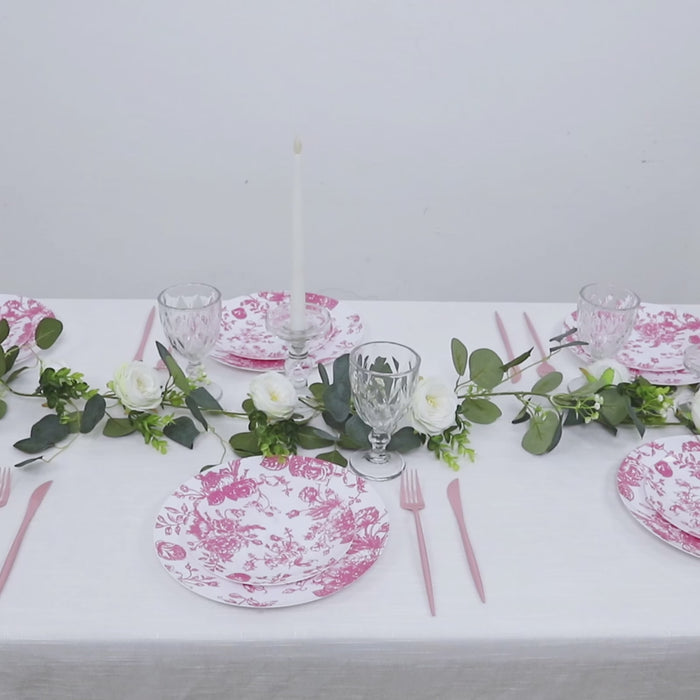 10-Pack French Toile Plastic Dessert Plates – Pink & White Floral