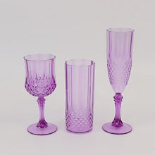 6 Pack Purple Crystal Cut Reusable Plastic Champagne Glasses, Shatterproof Wedding Toast Flute Glass