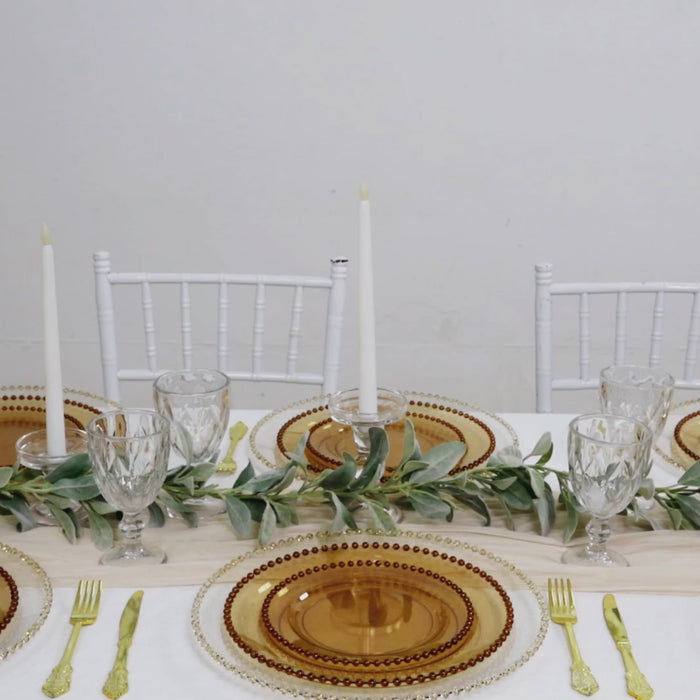 10 Pack Plastic Dessert Appetizer Plates in Amber Gold with Beaded Rim, Disposable Round Salad Party