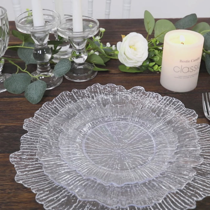 20-Pack Plastic Dinner Plates – 10" Clear Reef Design Party Plates – Elegant Disposable Tableware