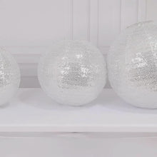 Set of 3 Shimmer Silver Sequin Fabric Hanging Lanterns, Large Decorative Round Foldable Chinese Lantern Lampshades - 14",16",20"