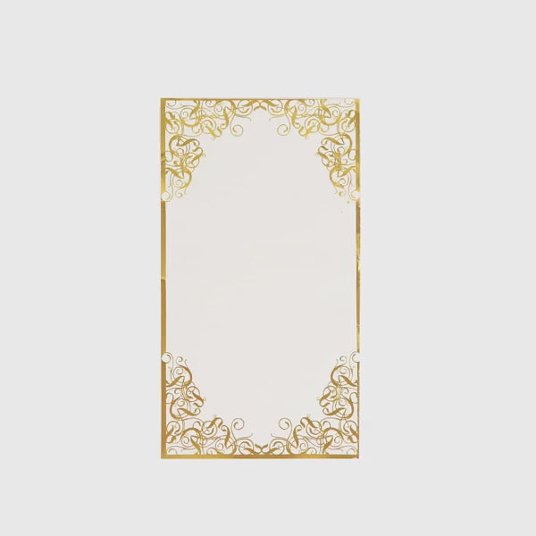 50-Pack Paper Dinner Napkins White with Gold Foil Lace Design - Soft 2 Ply European