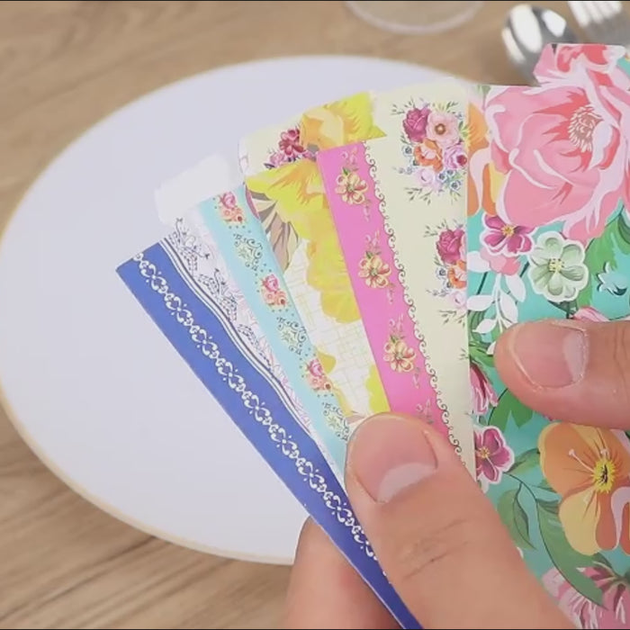 48-Pack Disposable Napkin Rings in Mixed Vintage Floral – Elegant Paper Napkin Holder Bands