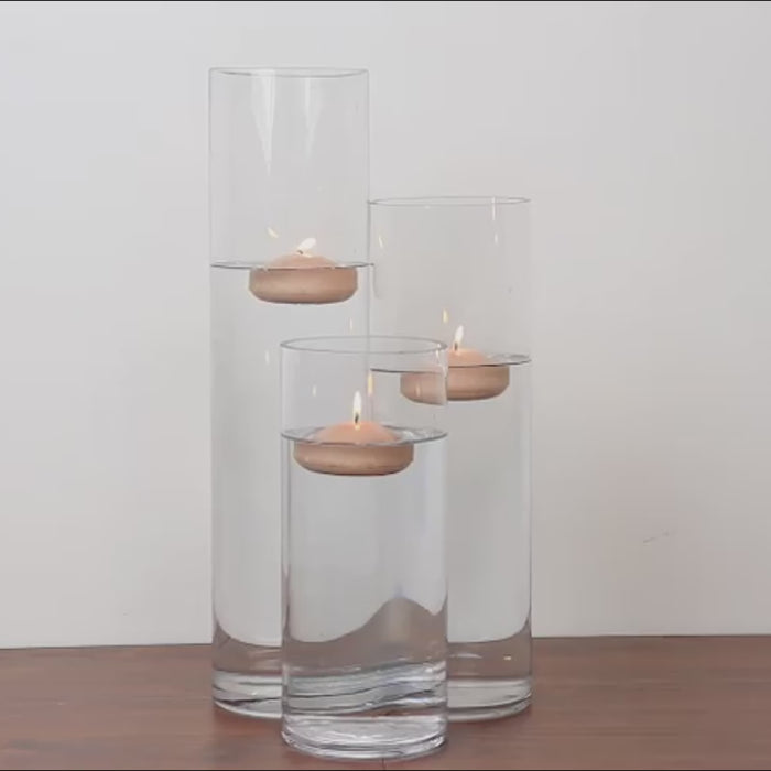 12 Pack Beige Floating Candles, 3inch Unscented Dripless Wax Discs for Centerpieces