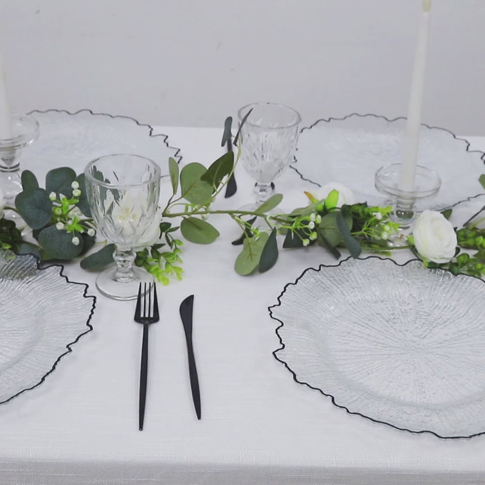 6-Pack Plastic Charger Plates 13inch, Round Clear Reef Design with Black Rim