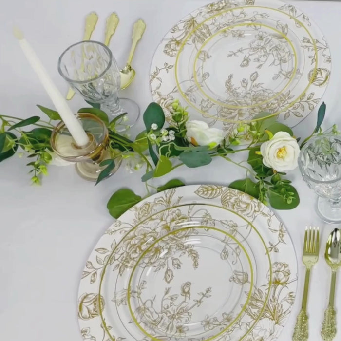 10 Pack Disposable Placemats in French Toile Floral Pattern, 13inch White Gold Cardboard Paper