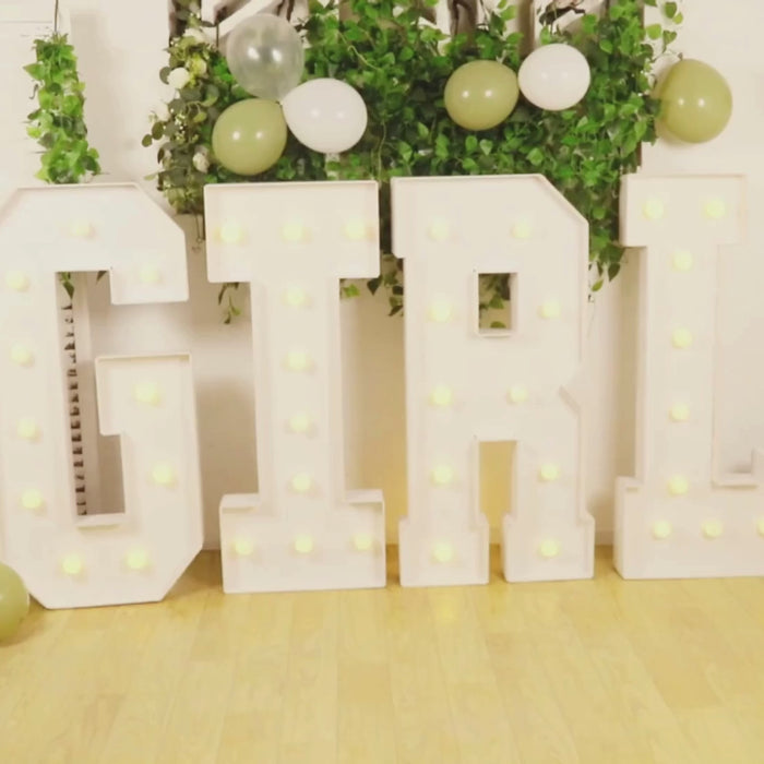 4ft White Marquee Light Up Letter I Large Mosaic Balloon Frame Pre-Cut Foam Board 10 Warm White