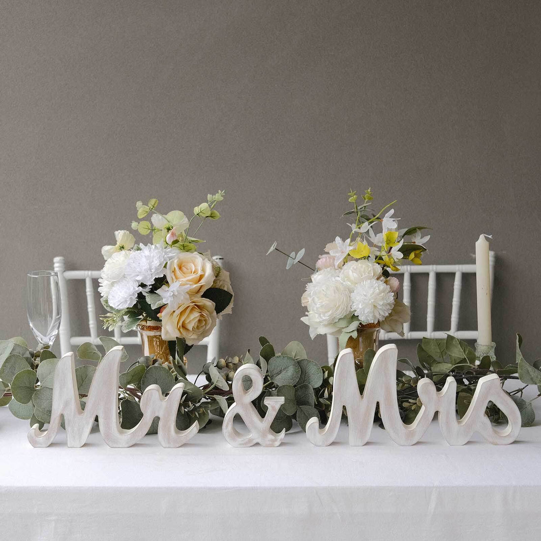 White Rustic Wooden Mr & Mrs Freestanding Letter Photo Props, Rustic Glam Wedding