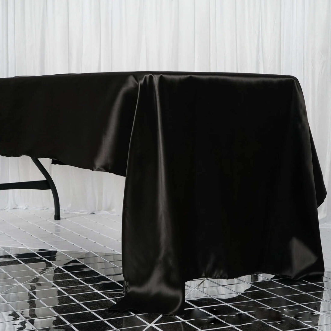 Rectangular Black Satin Tablecloth 60 Inch x 126 Inch  