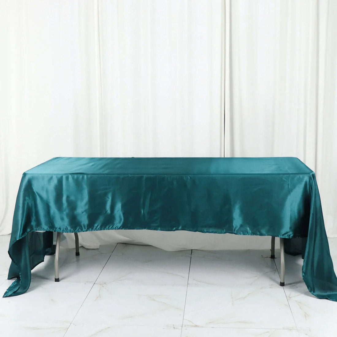 60x126 Inch Peacock Teal Satin Rectangular Tablecloth