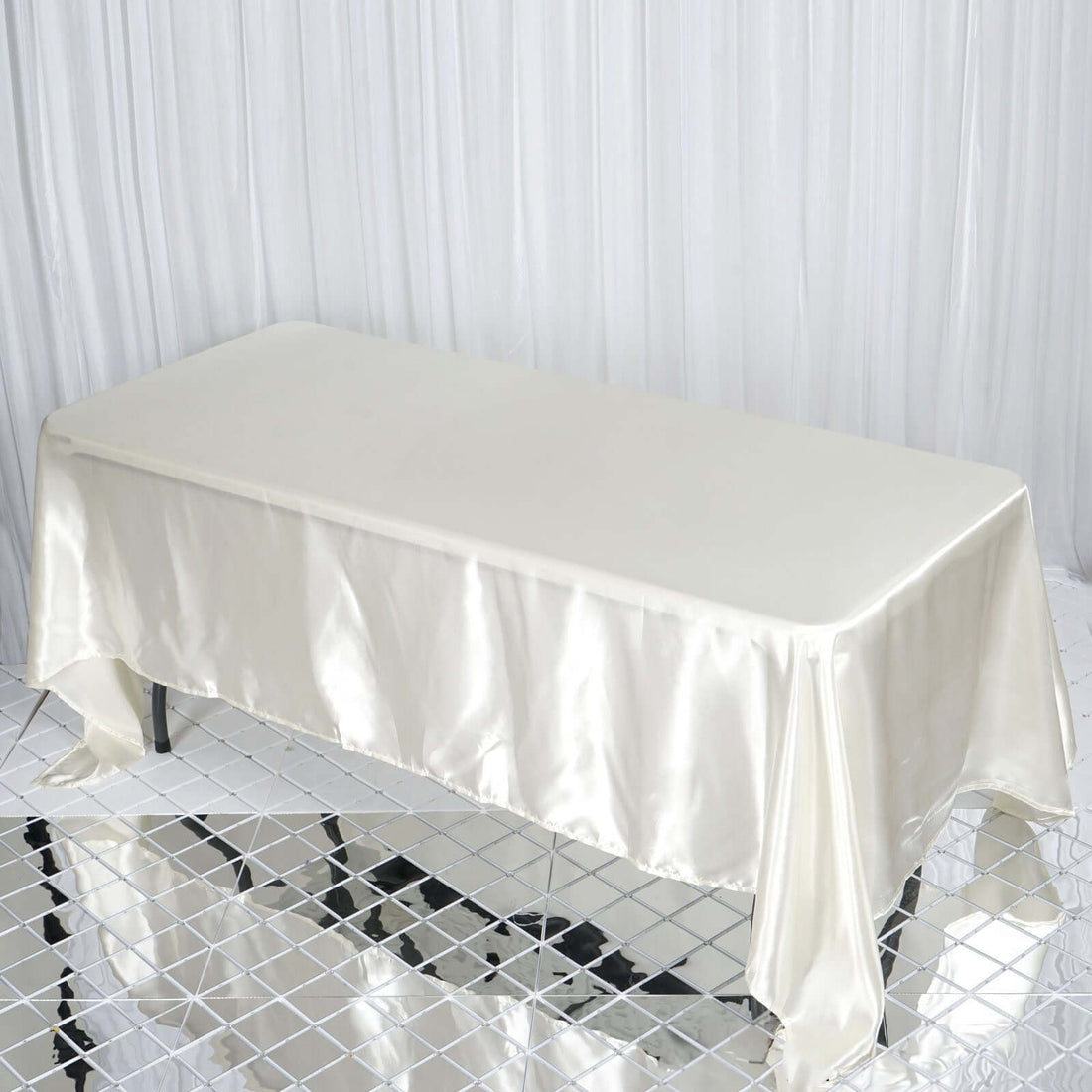 72 Inch x 120 Inch Ivory Rectangular Satin Tablecloth