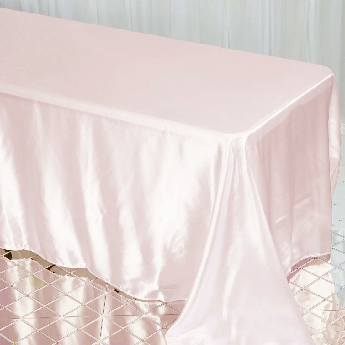 Rectangular Tablecloth 90 Inch x 132 Inch In Blush Rose Gold Satin Seamless 