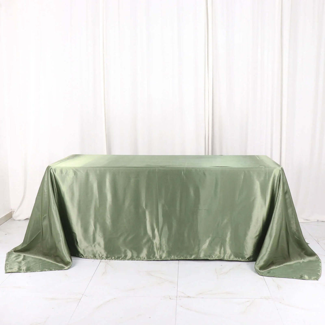 90x132 Inch Eucalyptus Sage Green Satin Seamless Rectangular Tablecloth