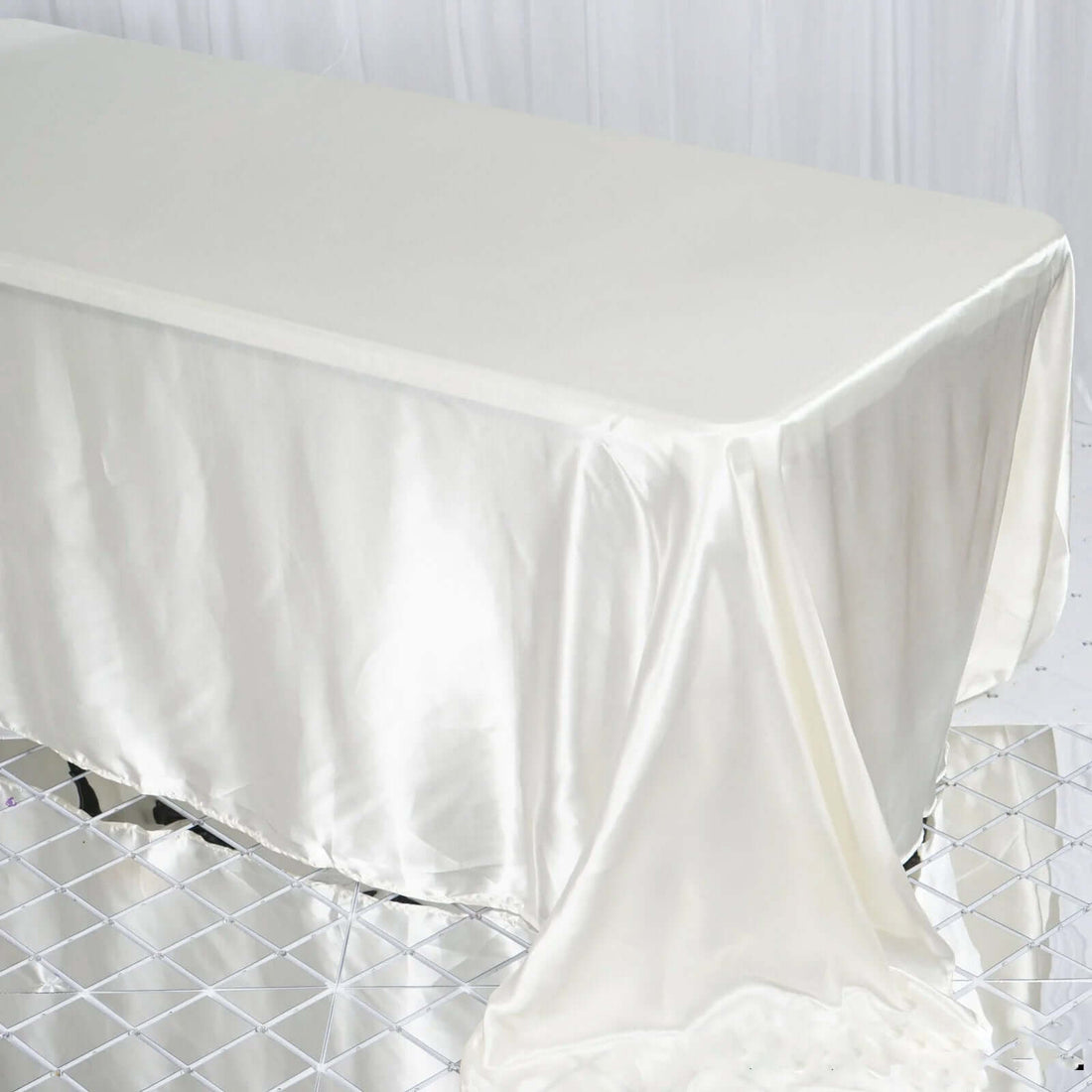 Rectangular Ivory Seamless Satin Tablecloth 90 Inch x 132 Inch  