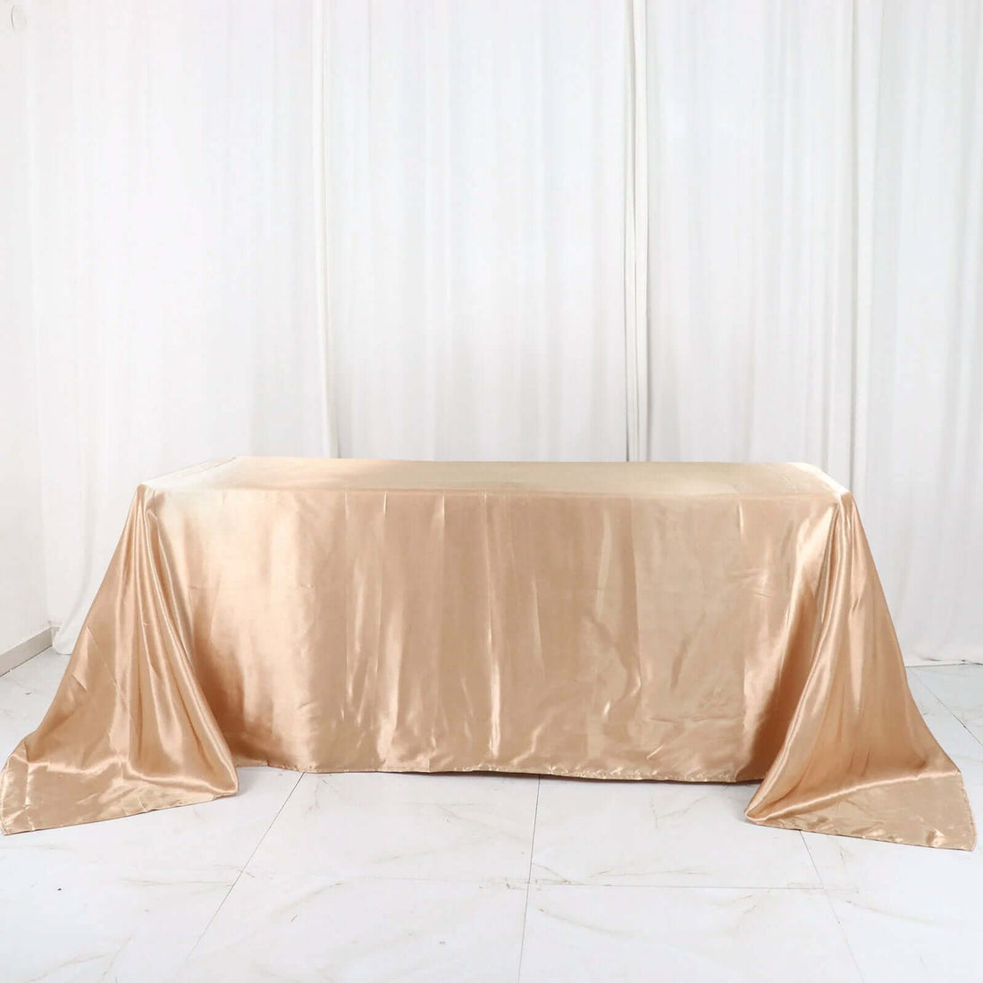 90x132 Inch Nude Satin Seamless Rectangular Tablecloth