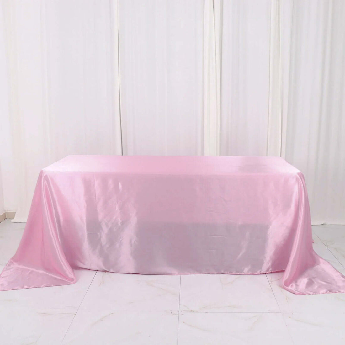 90 Inch x 132 Inch Pink Satin Seamless Rectangular Tablecloth