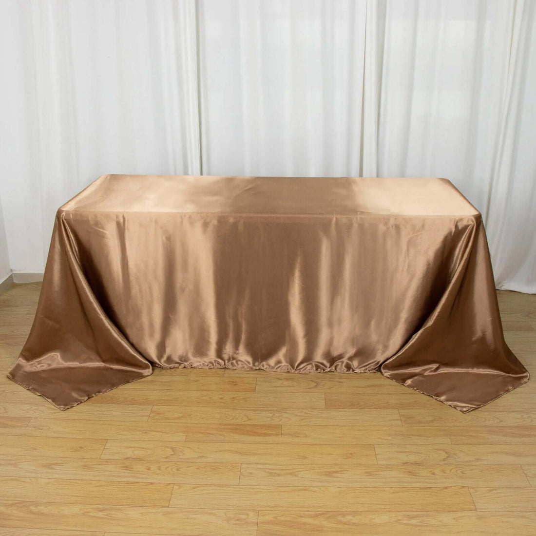 90x132inch Taupe Satin Seamless Rectangular Tablecloth