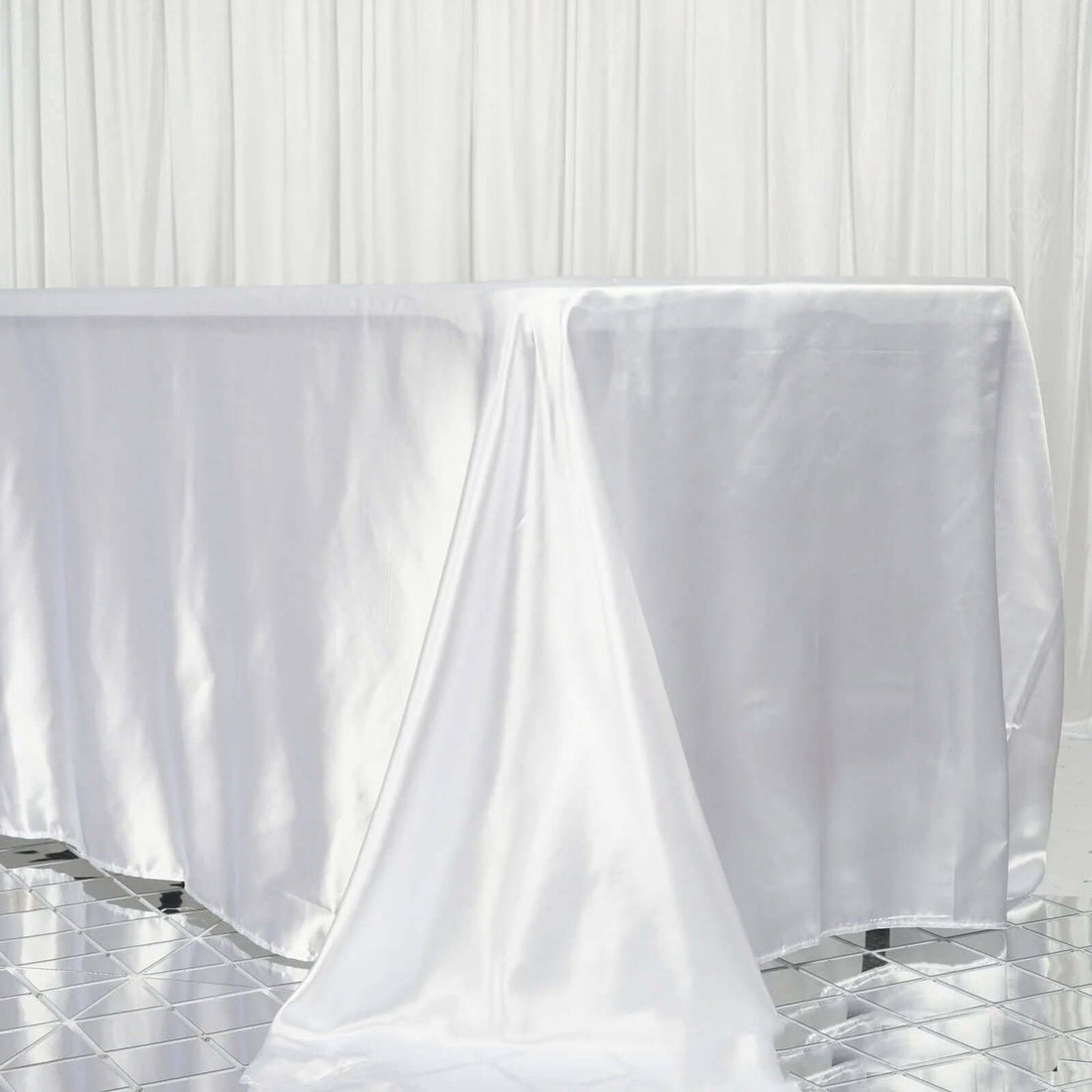 Rectangular White Satin Tablecloth 90 Inch x 156 Inch  