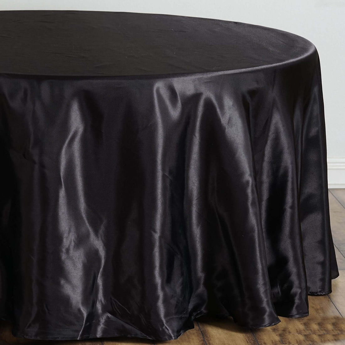 Round Black Satin Tablecloth 108 Inch   