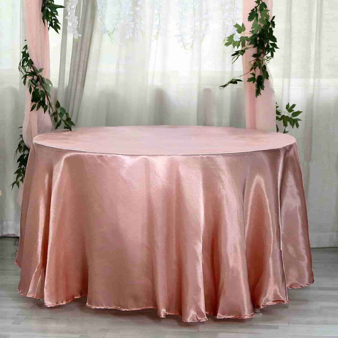 120 Inch Round Dusty Rose Satin Tablecloth