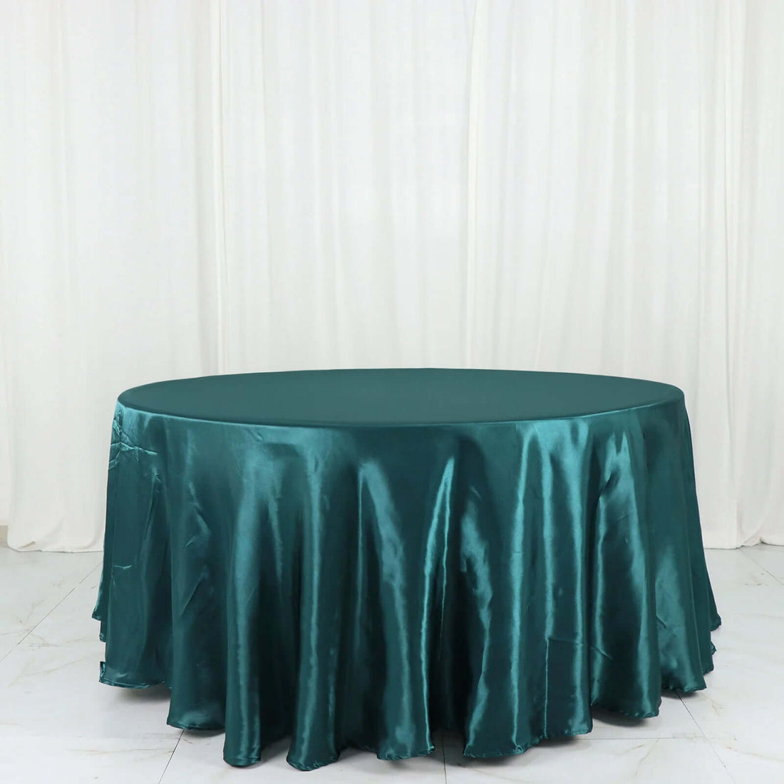 Peacock Teal Satin Round Tablecloth 120 Inch