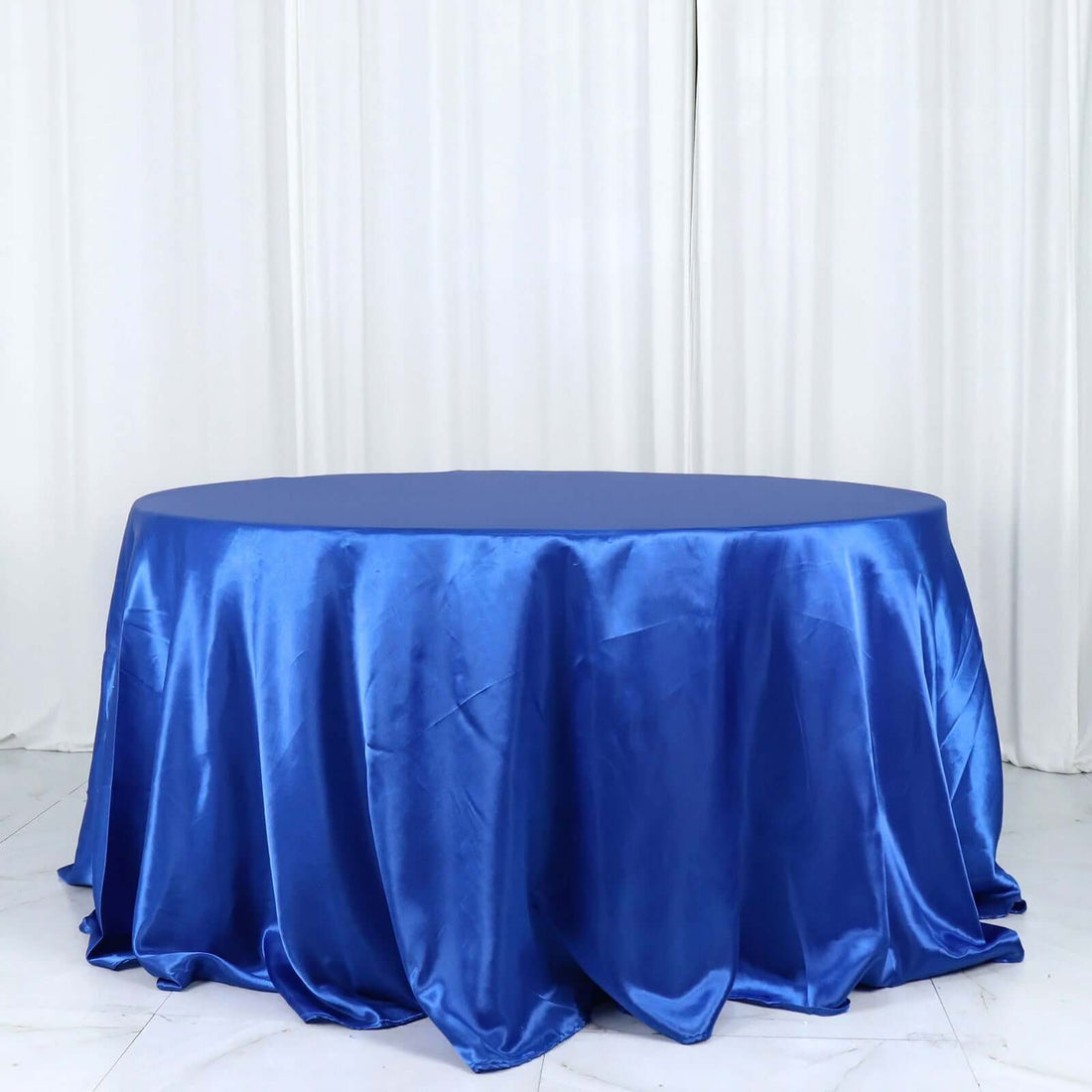 132 Inch Royal Blue Satin Tablecloth Round Seamless 
