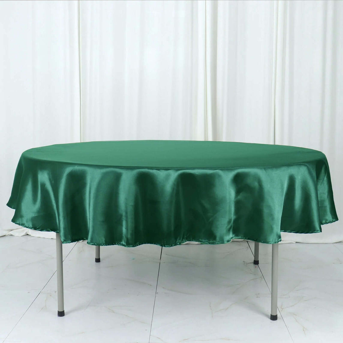 90 Inch Round Hunter Emerald Green Satin Tablecloth