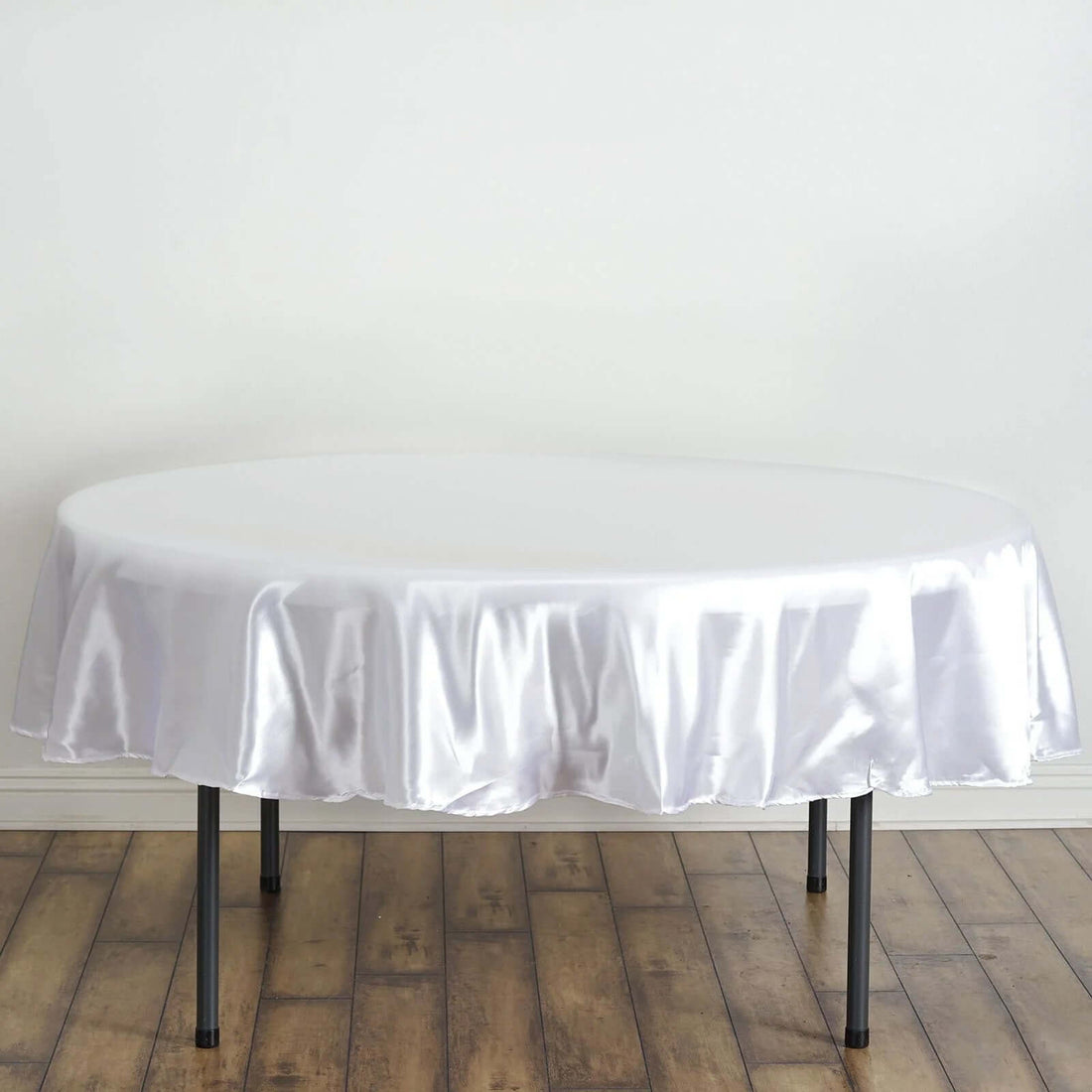 90 Inch White Round Satin Tablecloth