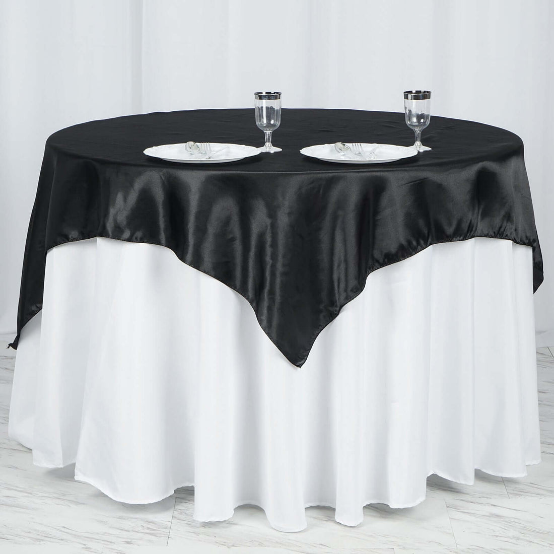Satin Table Overlay In Black 60 Inch x 60 Inch