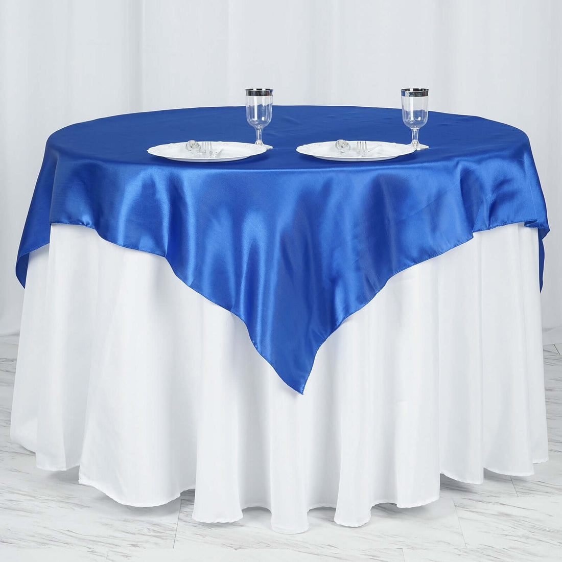 Royal Blue Square Smooth Satin Table Overlay 60 Inch x 60 Inch